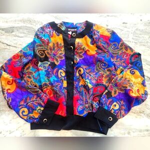 Notations Petite 6P Bold Paisley Blouse Jacket Retro Bomber Style